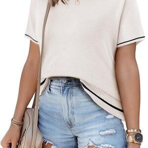 Womens Tops Trendy Casual Short Sleeve Shirts Crewneck Lightweight Knit Sweater